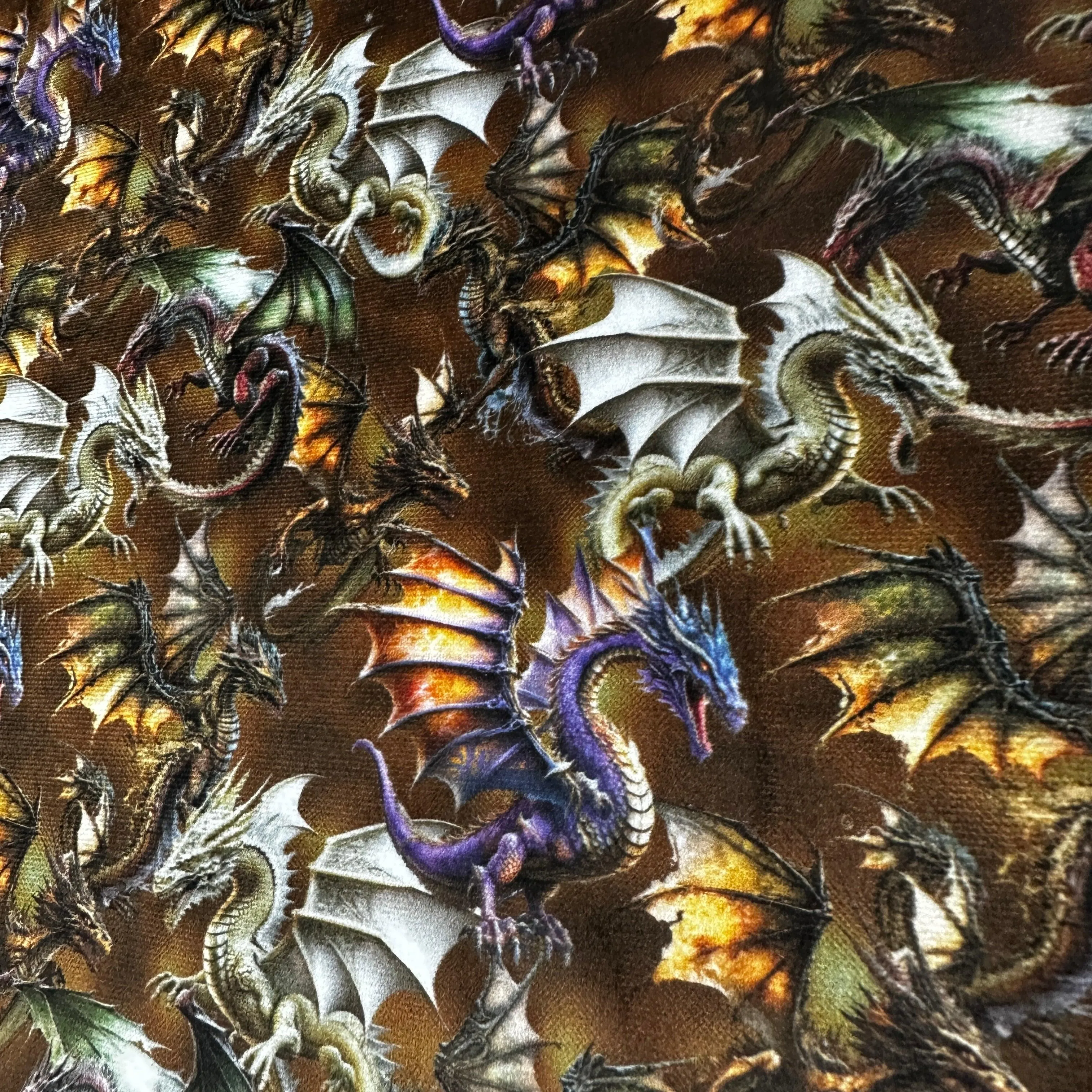 Dragon Toss on Polyester Velour Fabric