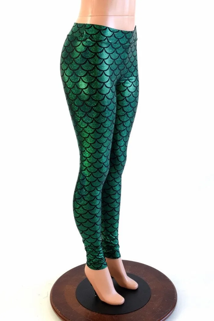 Green Mid Rise Mermaid Leggings