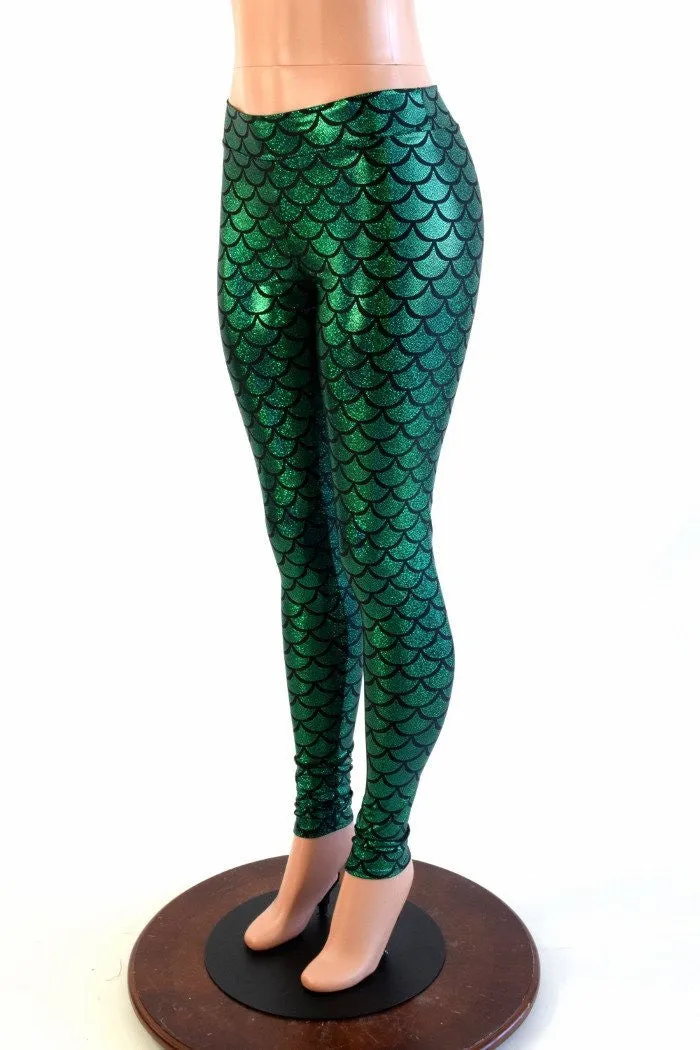 Green Mid Rise Mermaid Leggings