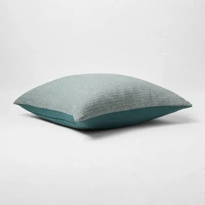 New - Casaluna Cotton Jacquard Pillow Sham Reversible Textured, Dark Teal Blue, Euro