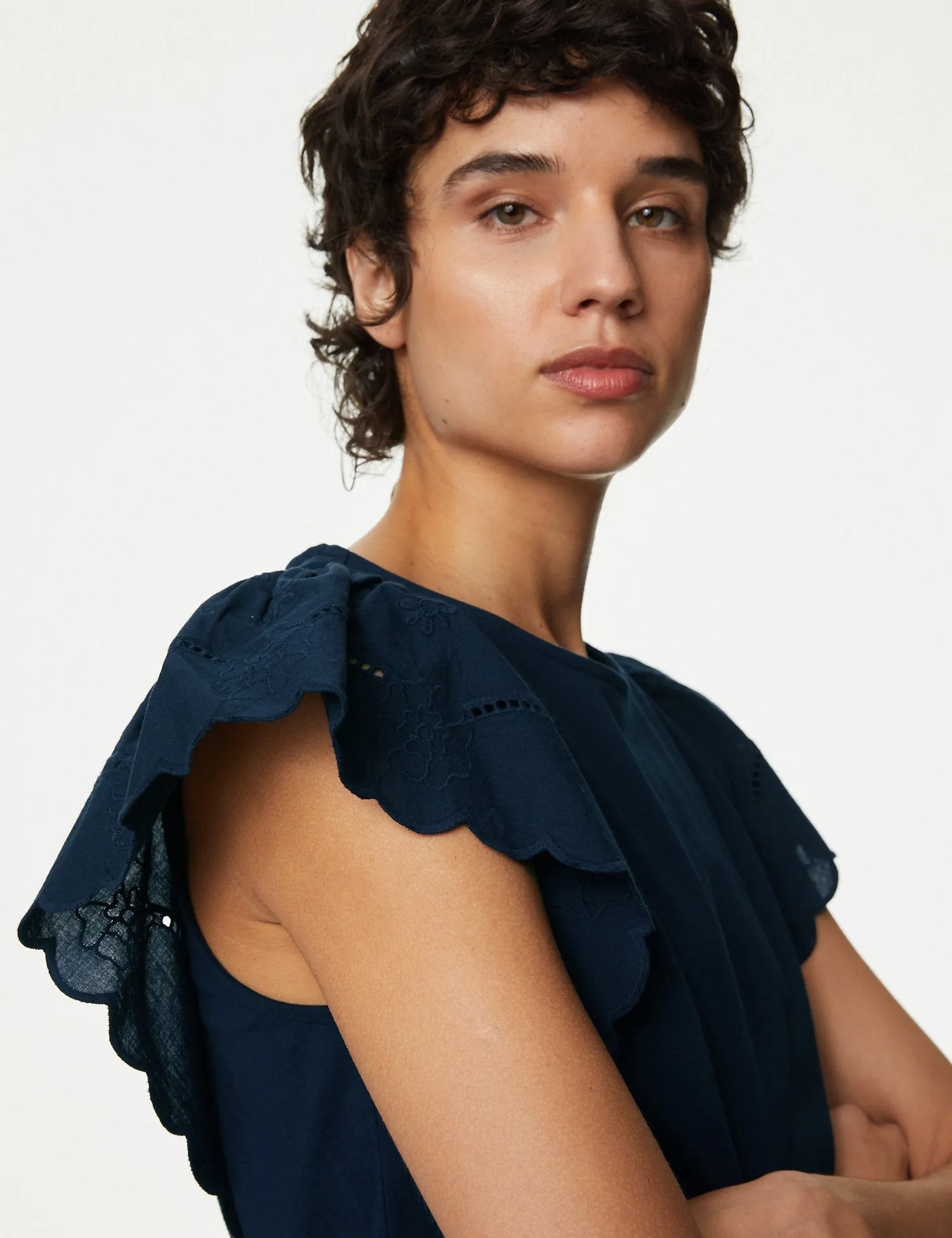 Pure Cotton Broderie Detail Top