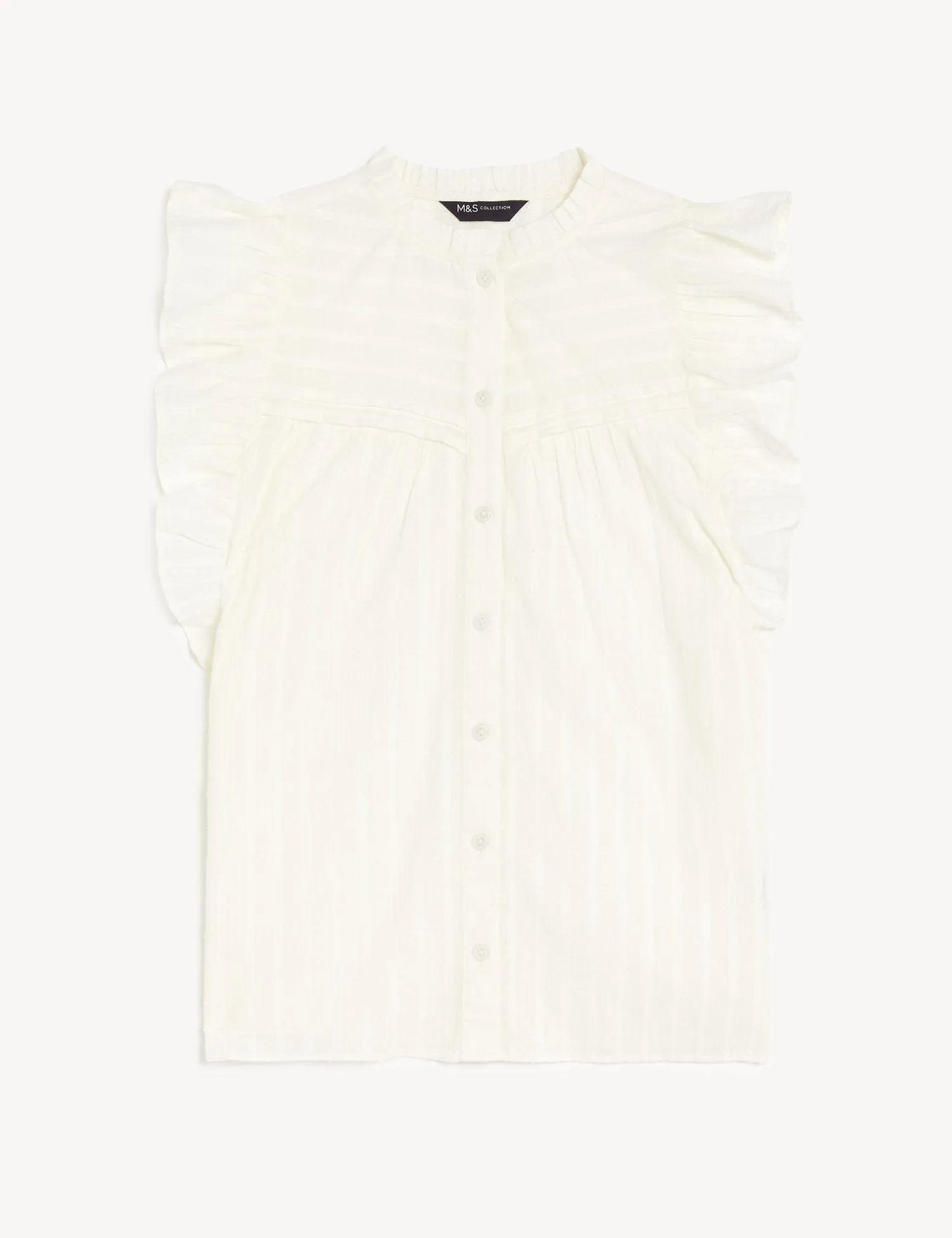 Pure Cotton High Neck Ruffle Blouse