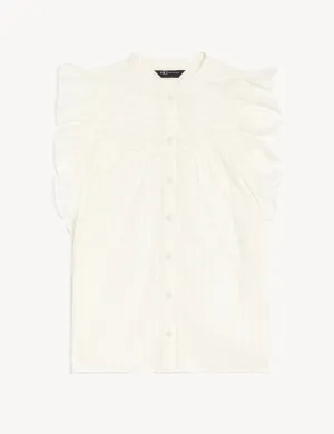 Pure Cotton High Neck Ruffle Blouse