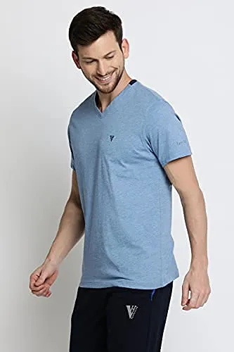 Van Heusen Athleisure Men T-Shirt - Cotton Rich - Smart Tech, Easy Stain Release, Anti Stat, Ultra Soft, Moisture Wicking_60001_Sky Melange_L